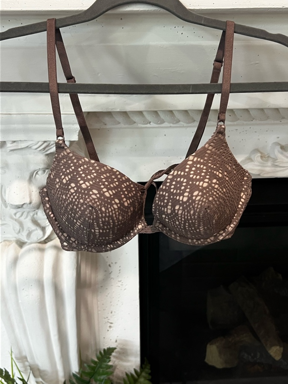 Victoria's Secret Brown Lace-Overlay Push-Up Bra
